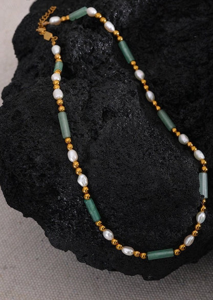 Bead-long with You - Green Aventurine & Pearl Collar Necklace - Stella Sage