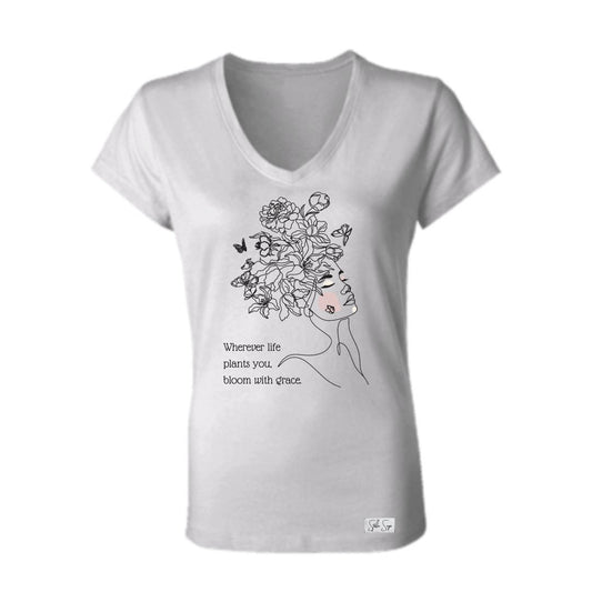 Bloom with Grace V-Neck T-Shirt - Stella Sage
