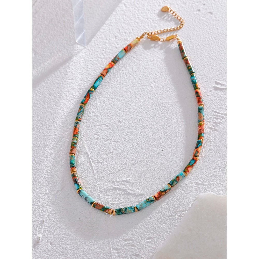 Bronze Veined Turquoise Red Oyster Bead Necklace - Stella Sage