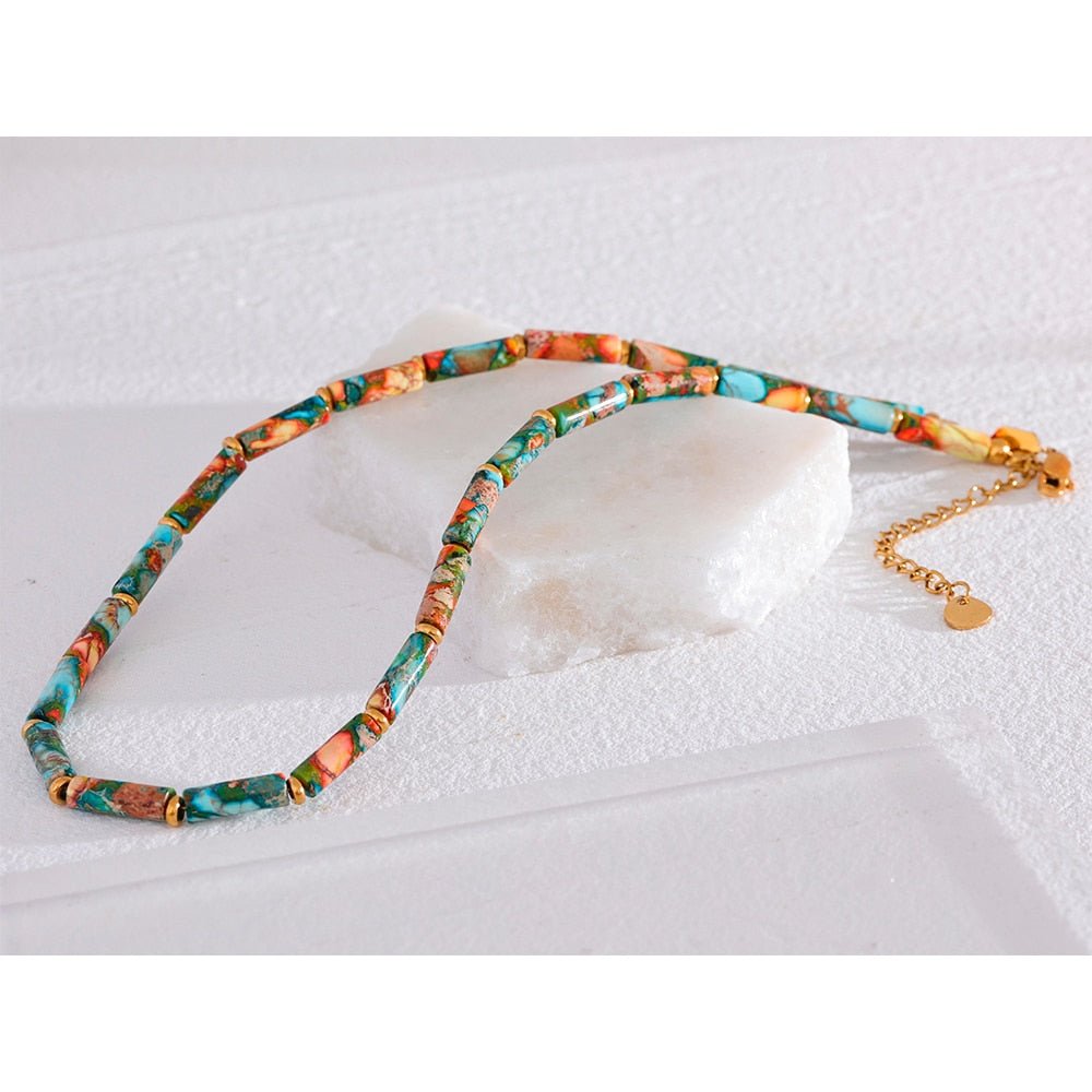 Bronze Veined Turquoise Red Oyster Bead Necklace - Stella Sage