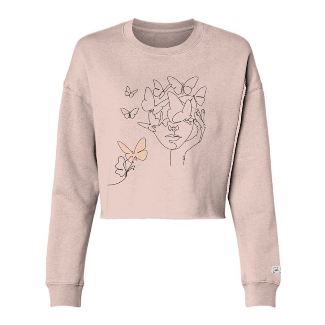 Butterfly Thoughts Lightweight Cropped Crew - Stella Sage
