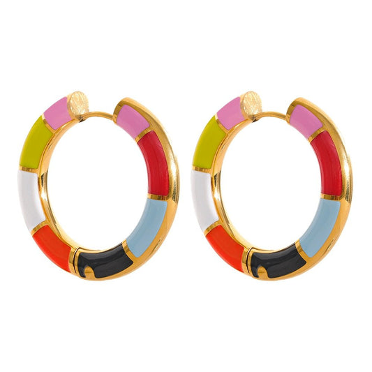 Color Block Enamel Hoop Earrings - Stella Sage