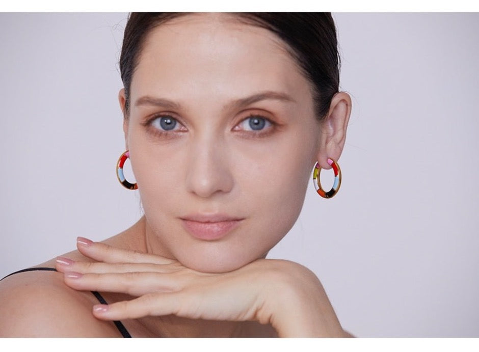Color Block Enamel Hoop Earrings - Stella Sage
