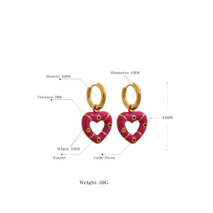 Colorful Emotions Enamel Heart Drop Hoop Earrings - Stella Sage