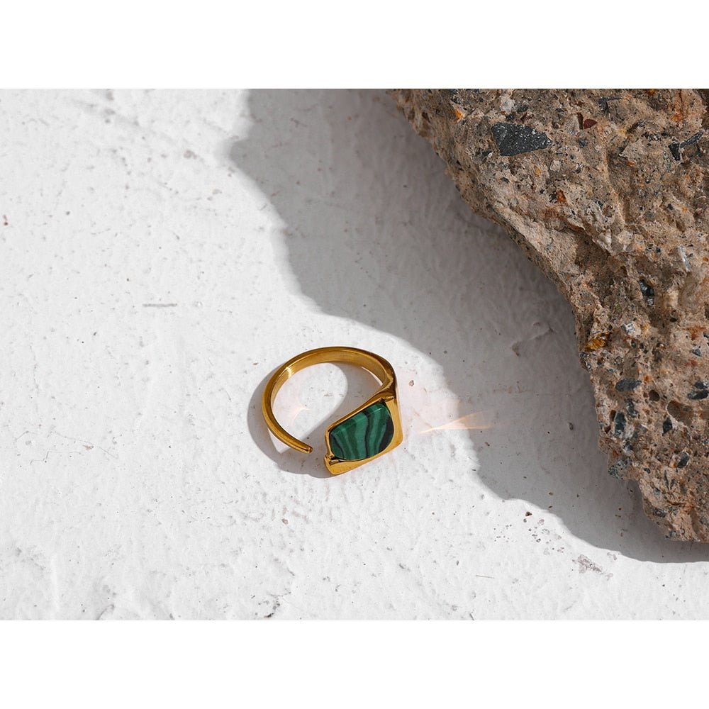 Contemporary Edge Malachite Stone Ring - Stella Sage