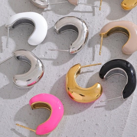 Enamored Enamel Hoop Stud Earrings - Stella Sage