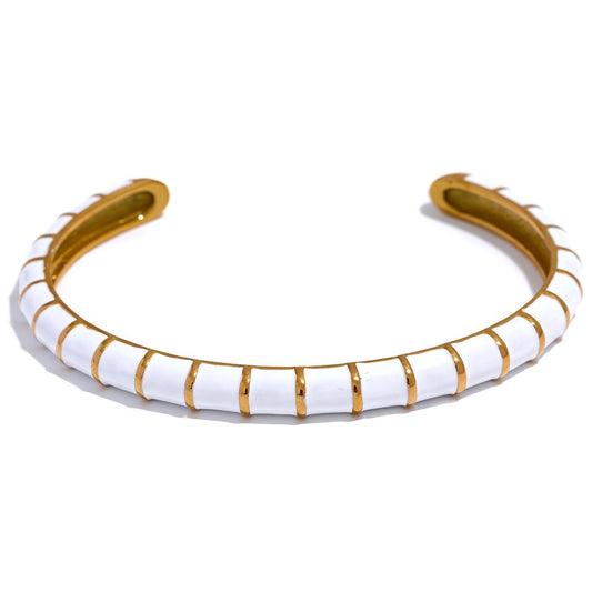 Golden Stripe White Enamel Cuff Bracelet - Stella Sage