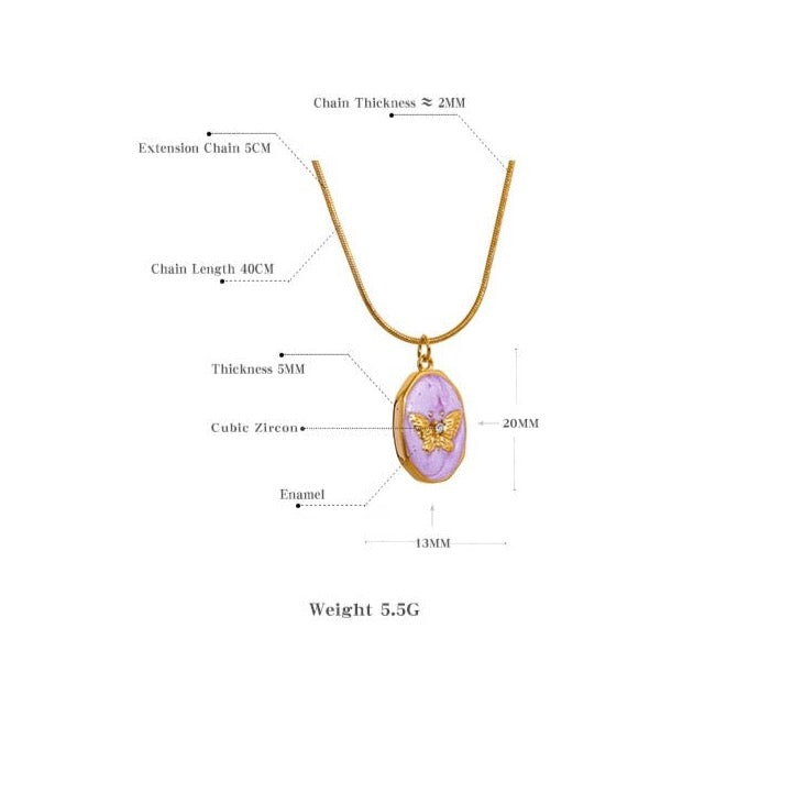 Lavender Enamel Butterfly Pendant Necklace - Stella Sage