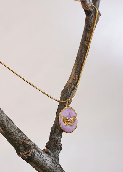 Lavender Enamel Butterfly Pendant Necklace - Stella Sage