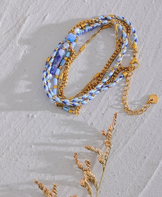 Layered Boho Braid Necklace - Blue - Stella Sage