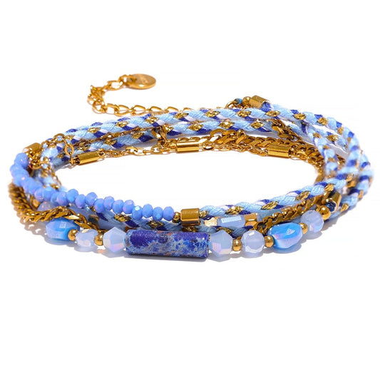 Layered Boho Braid Necklace - Blue - Stella Sage