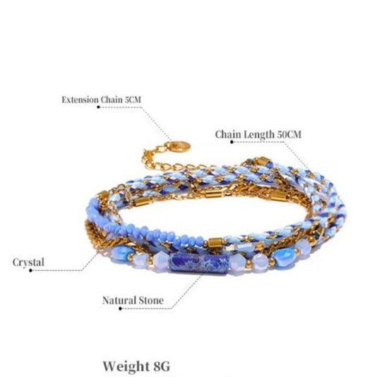 Layered Boho Braid Necklace - Blue - Stella Sage