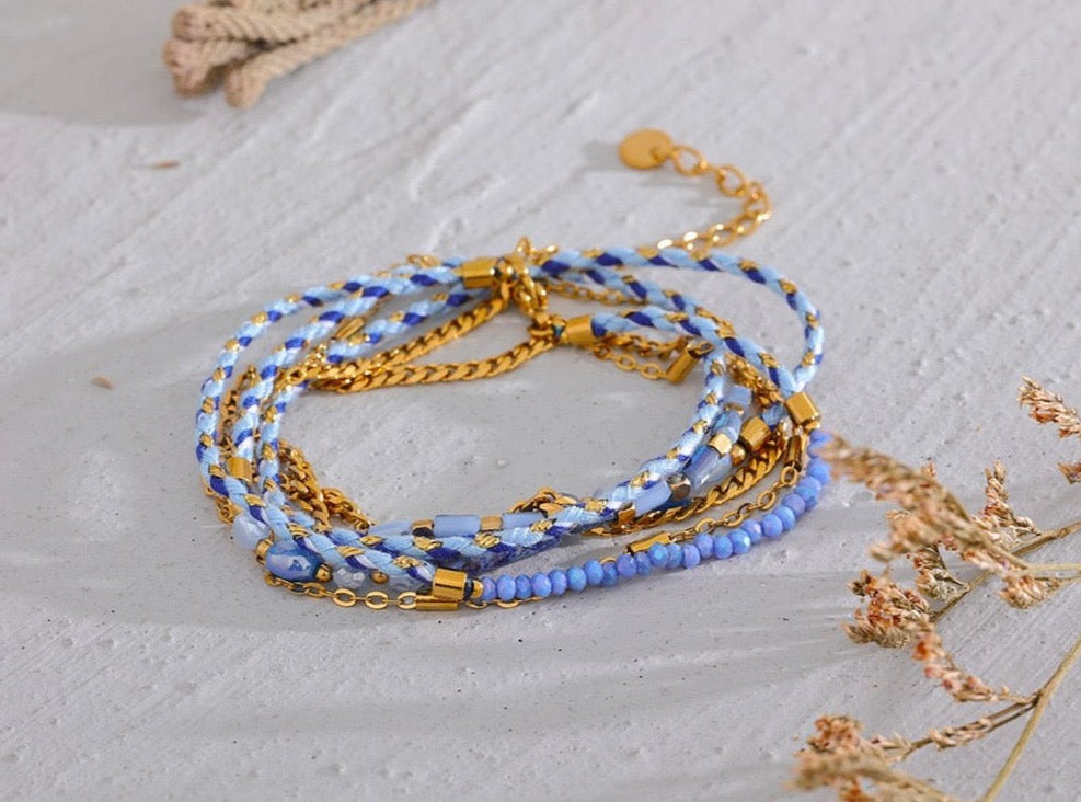 Layered Boho Braid Necklace - Blue - Stella Sage