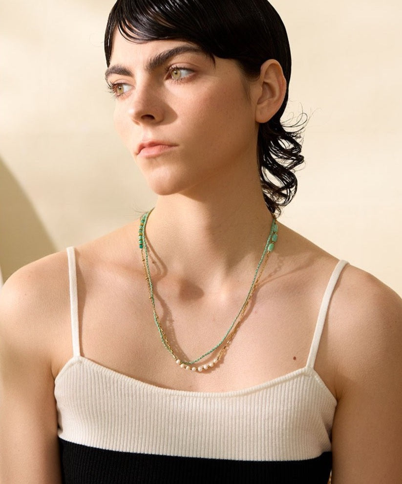 Layered Boho Braid Necklace - Green - Stella Sage