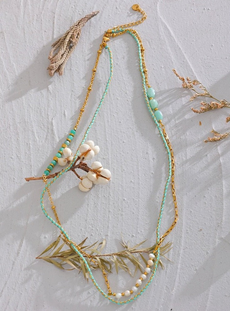 Layered Boho Braid Necklace - Green - Stella Sage