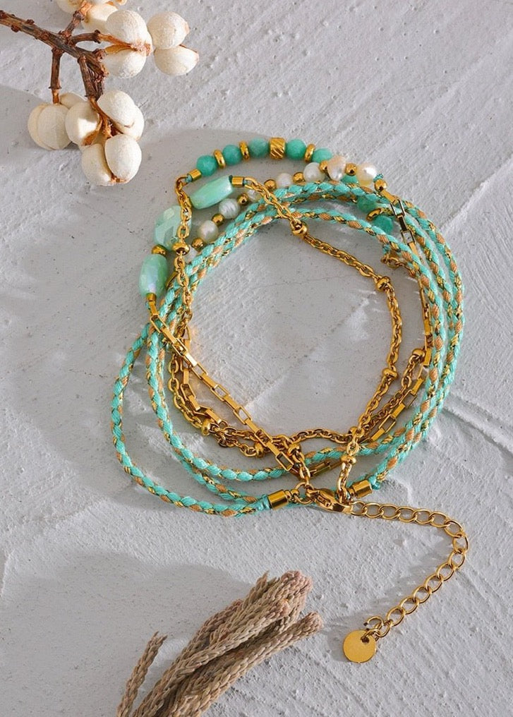Layered Boho Braid Necklace - Green - Stella Sage