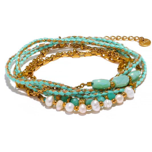 Layered Boho Braid Necklace - Green - Stella Sage