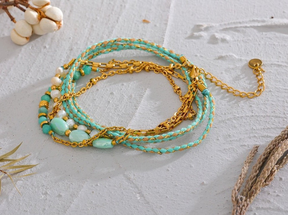 Layered Boho Braid Necklace - Green - Stella Sage