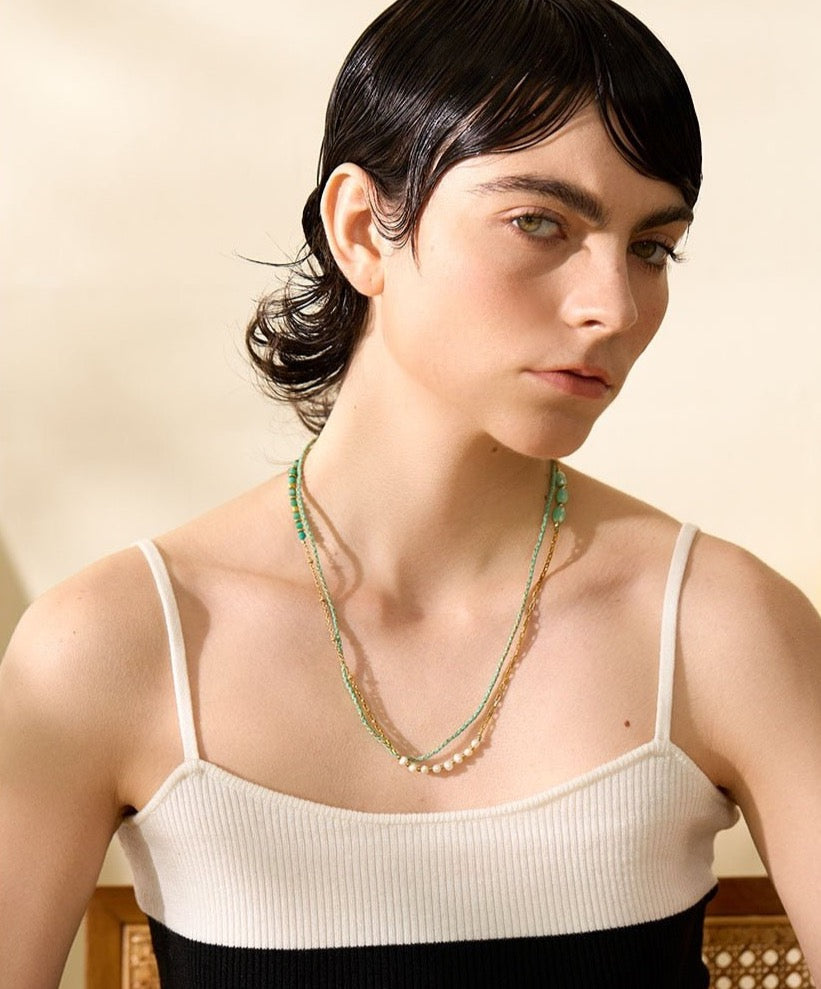 Layered Boho Braid Necklace - Green - Stella Sage