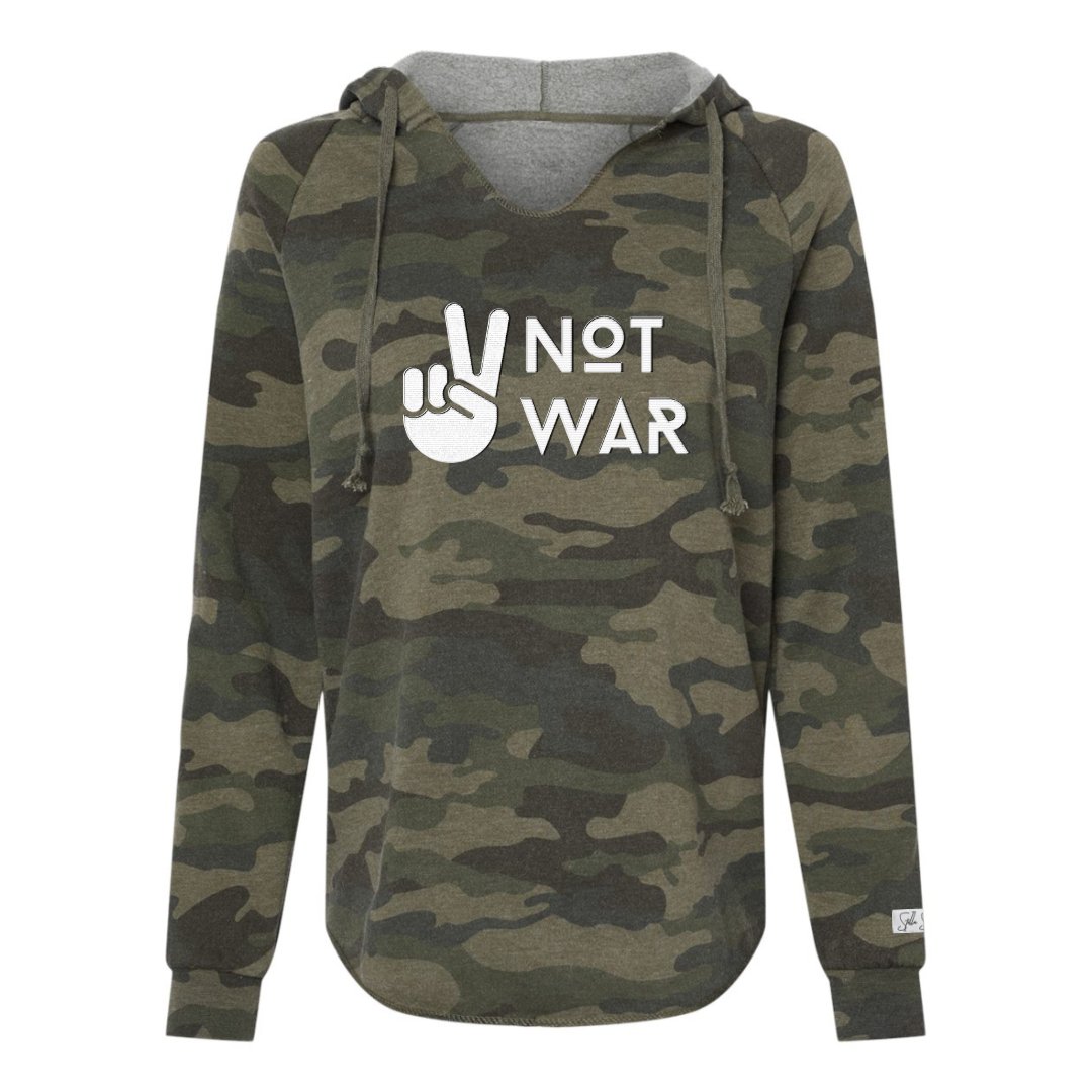 Peace Not War Embroidered Camo Hooded Sweatshirt - Stella Sage