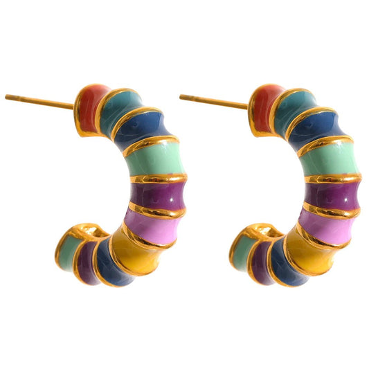 Rainbow Enamel Hoop Stud Earrings - Stella Sage