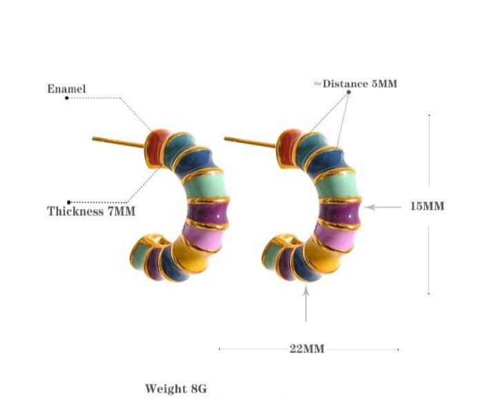 Rainbow Enamel Hoop Stud Earrings - Stella Sage