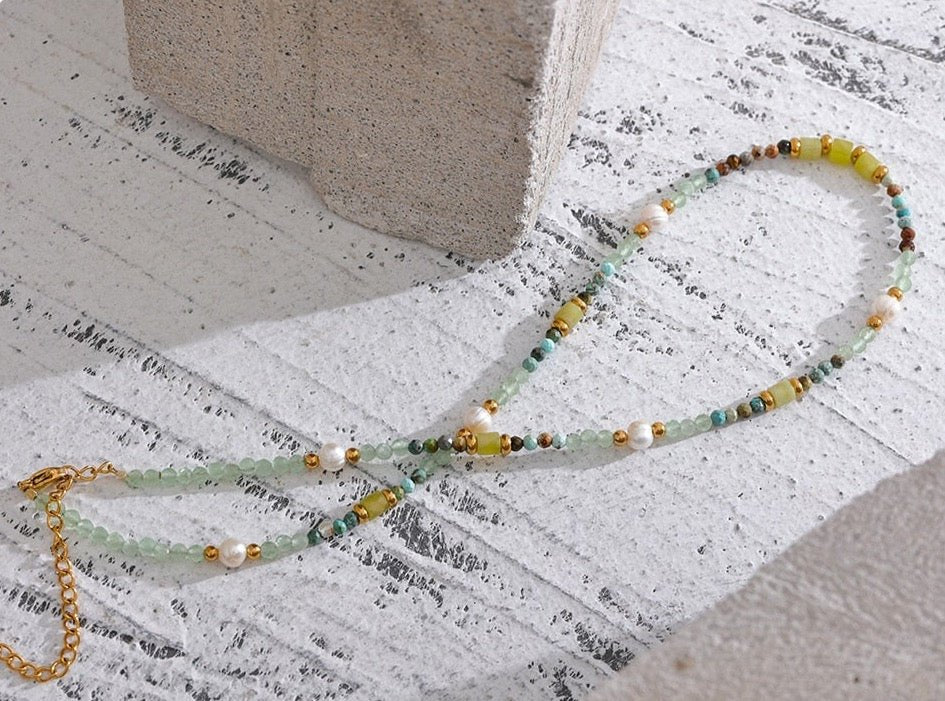 Tranquil Teal Beaded Choker Necklace - Stella Sage