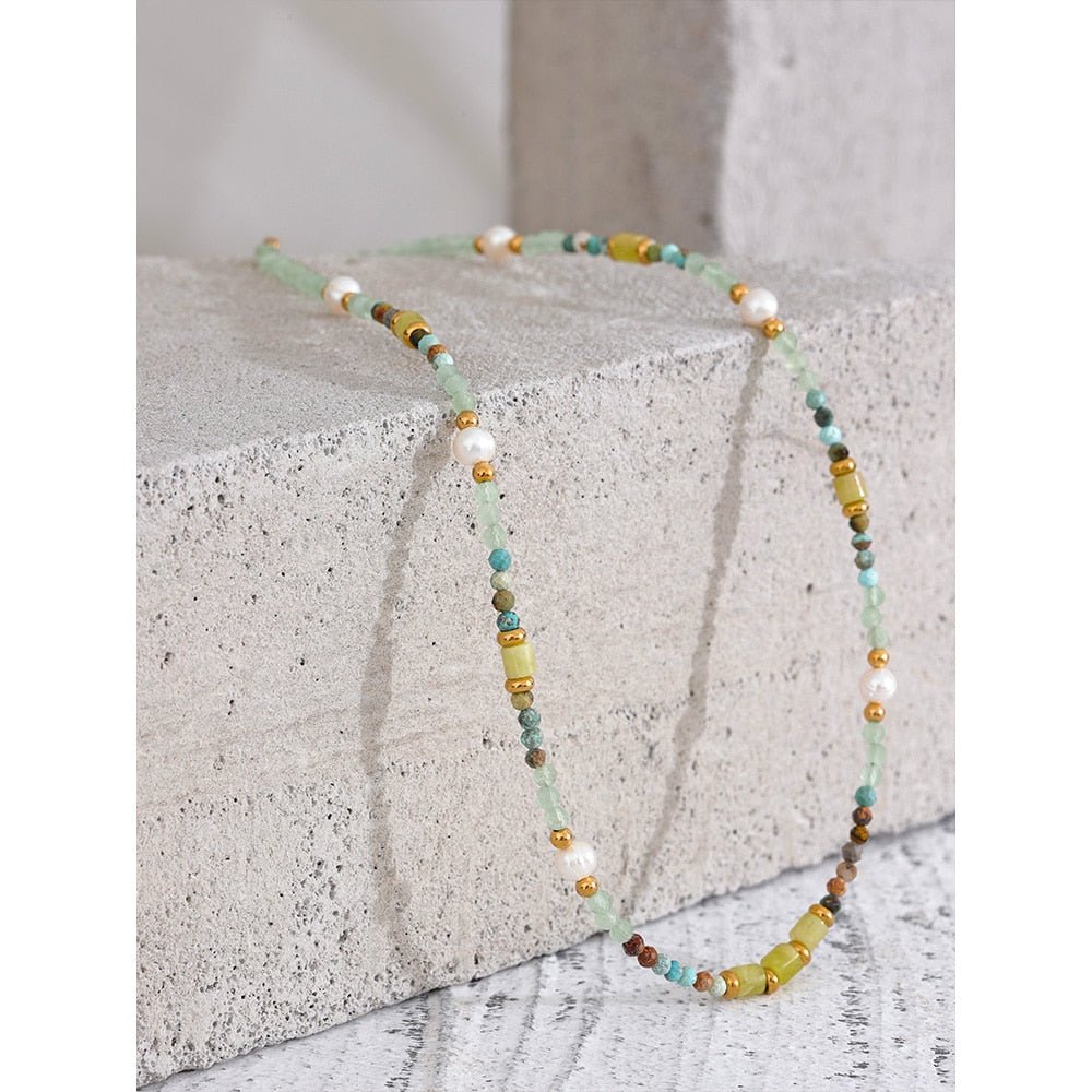 Tranquil Teal Beaded Choker Necklace - Stella Sage