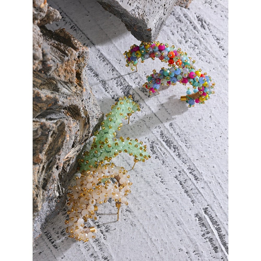 Bollywood Beaded Hoop Stud Earrings - Stella Sage