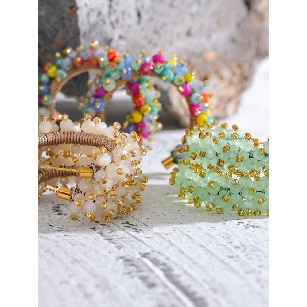 Bollywood Beaded Hoop Stud Earrings - Stella Sage