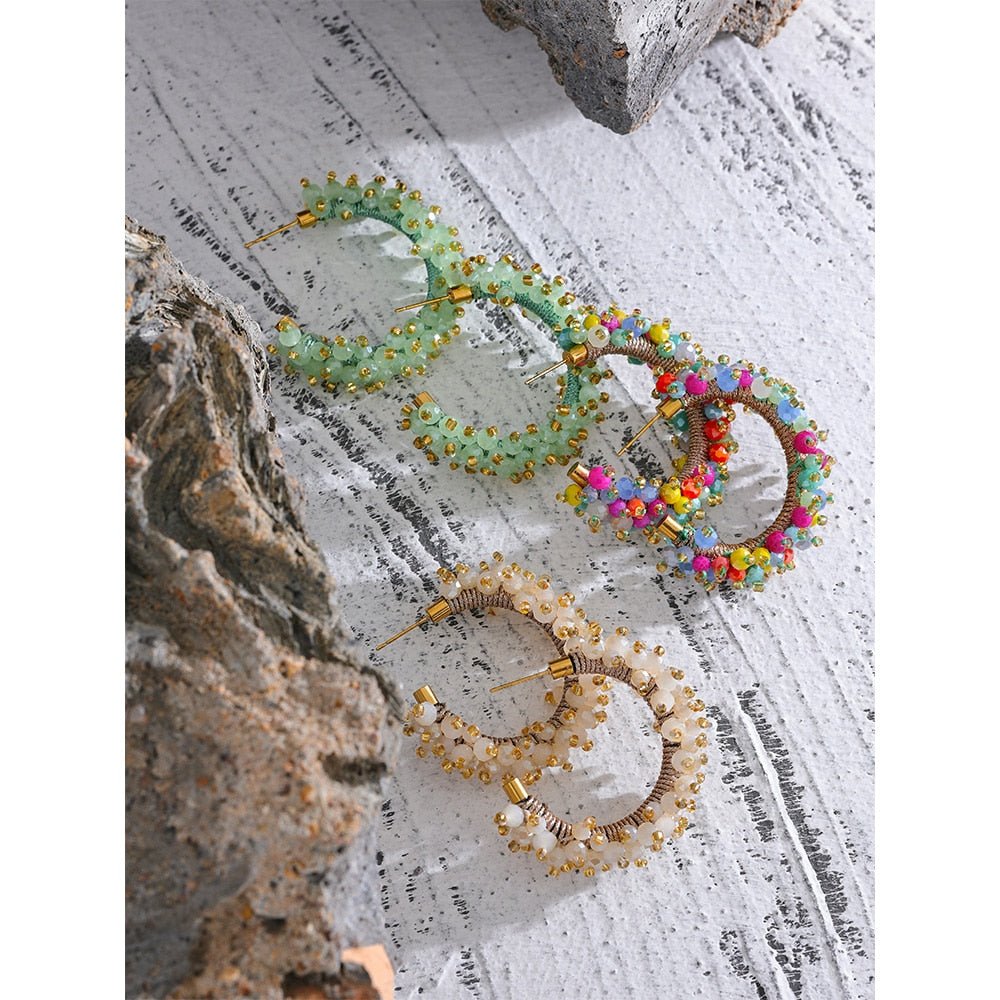 Bollywood Beaded Hoop Stud Earrings - Stella Sage