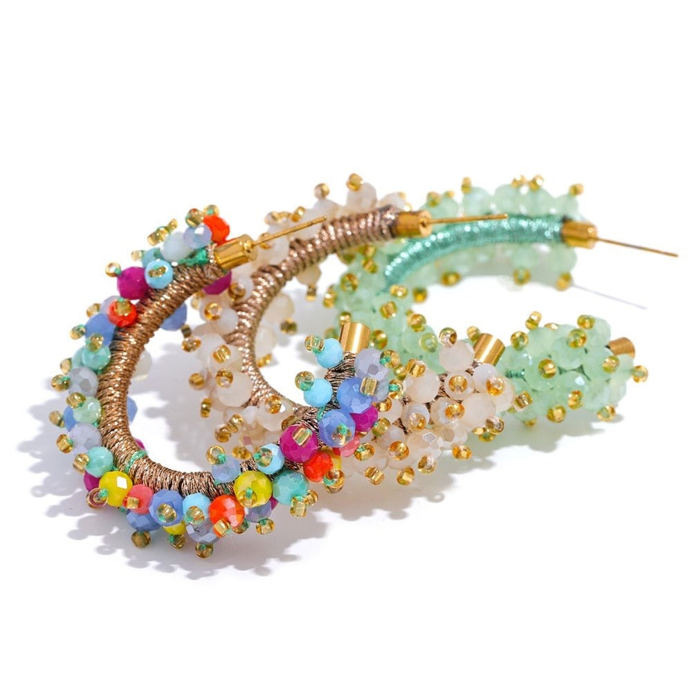 Bollywood Beaded Hoop Stud Earrings - Stella Sage