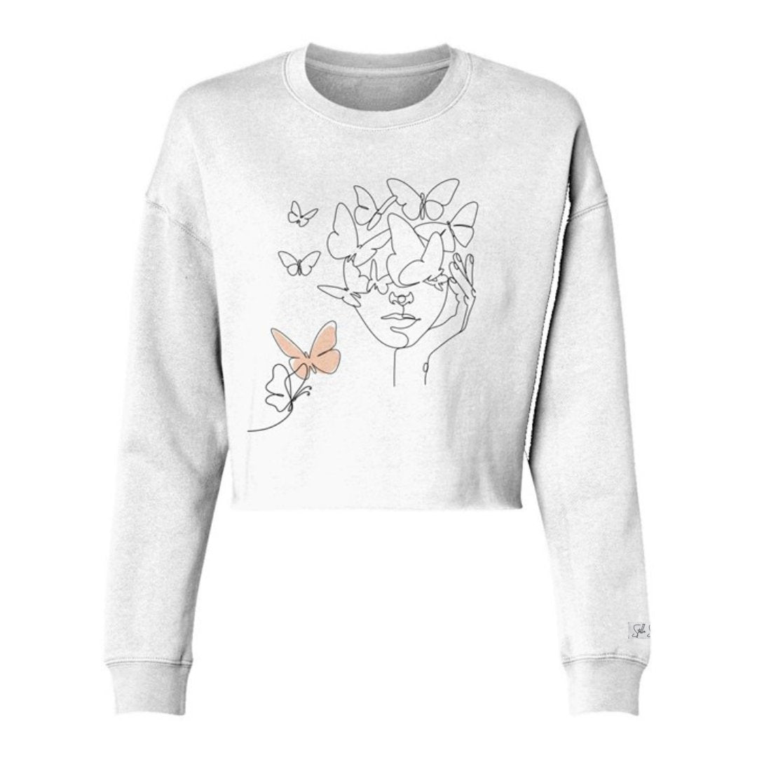 Butterfly Thoughts Lightweight Cropped Crew - Stella Sage