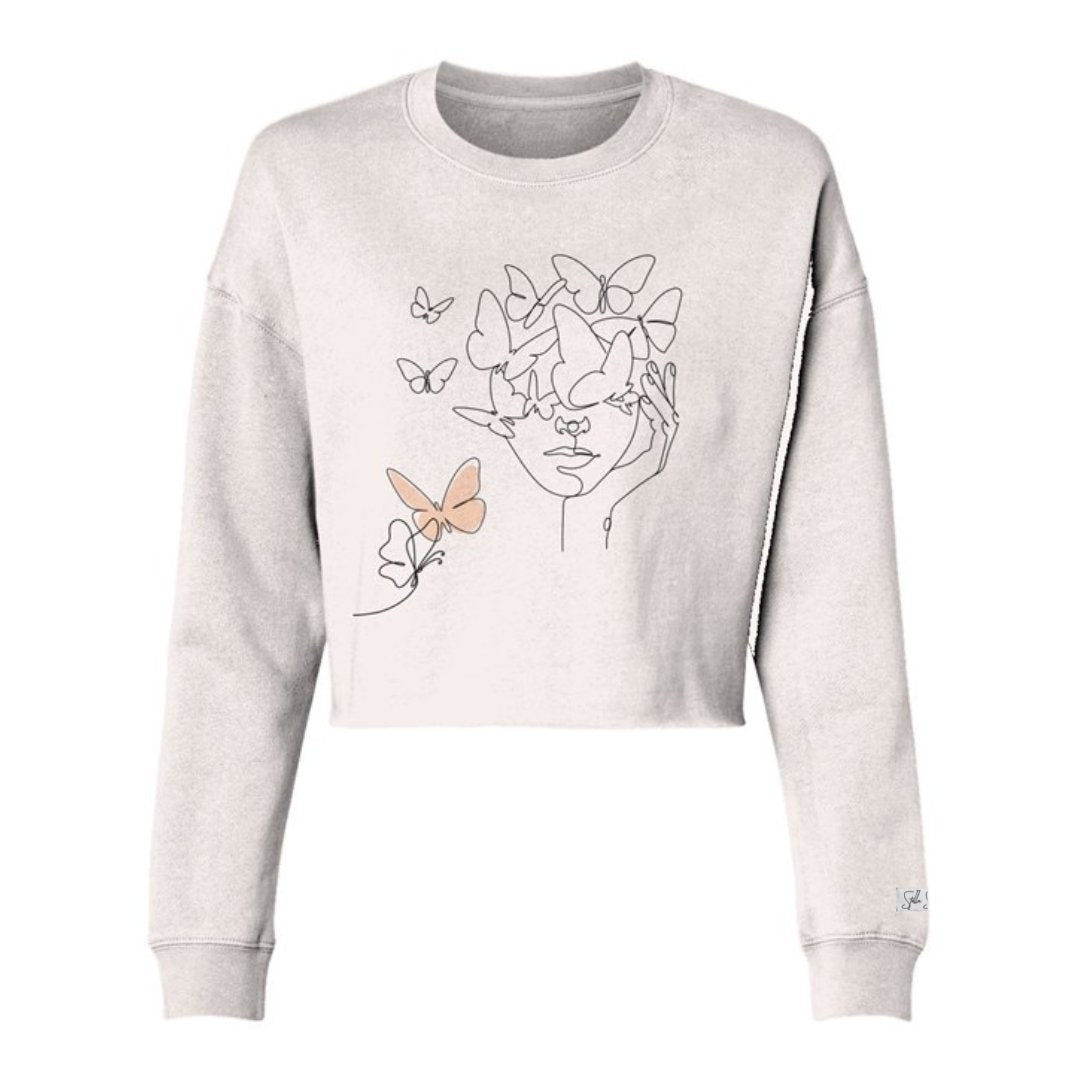 Butterfly Thoughts Lightweight Cropped Crew - Stella Sage