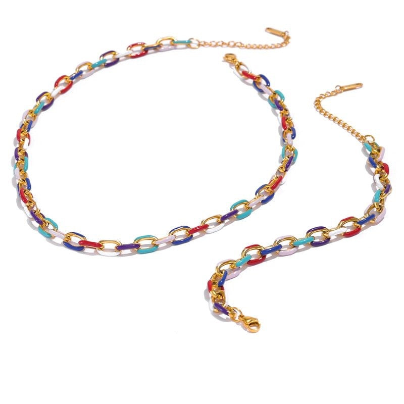 Colorful Chains Necklace & Bracelet - Stella Sage