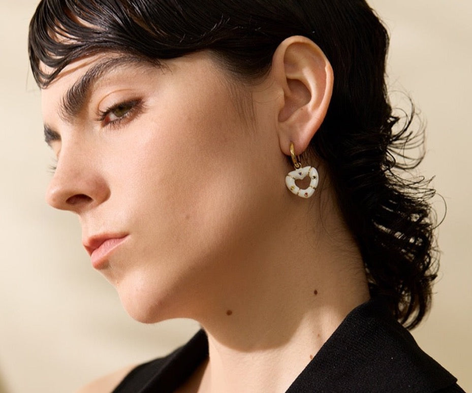 Colorful Emotions Enamel Heart Drop Hoop Earrings - Stella Sage