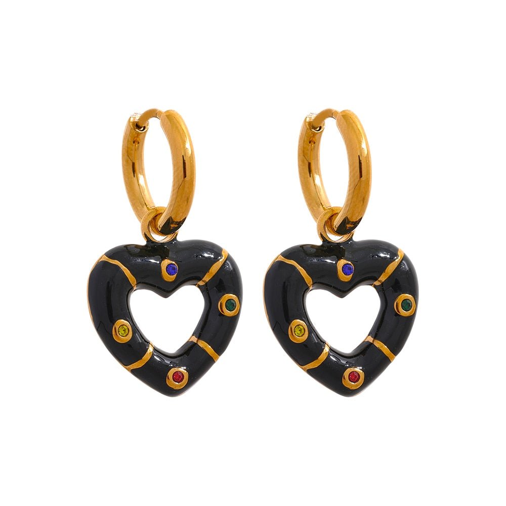 Colorful Emotions Enamel Heart Drop Hoop Earrings - Stella Sage
