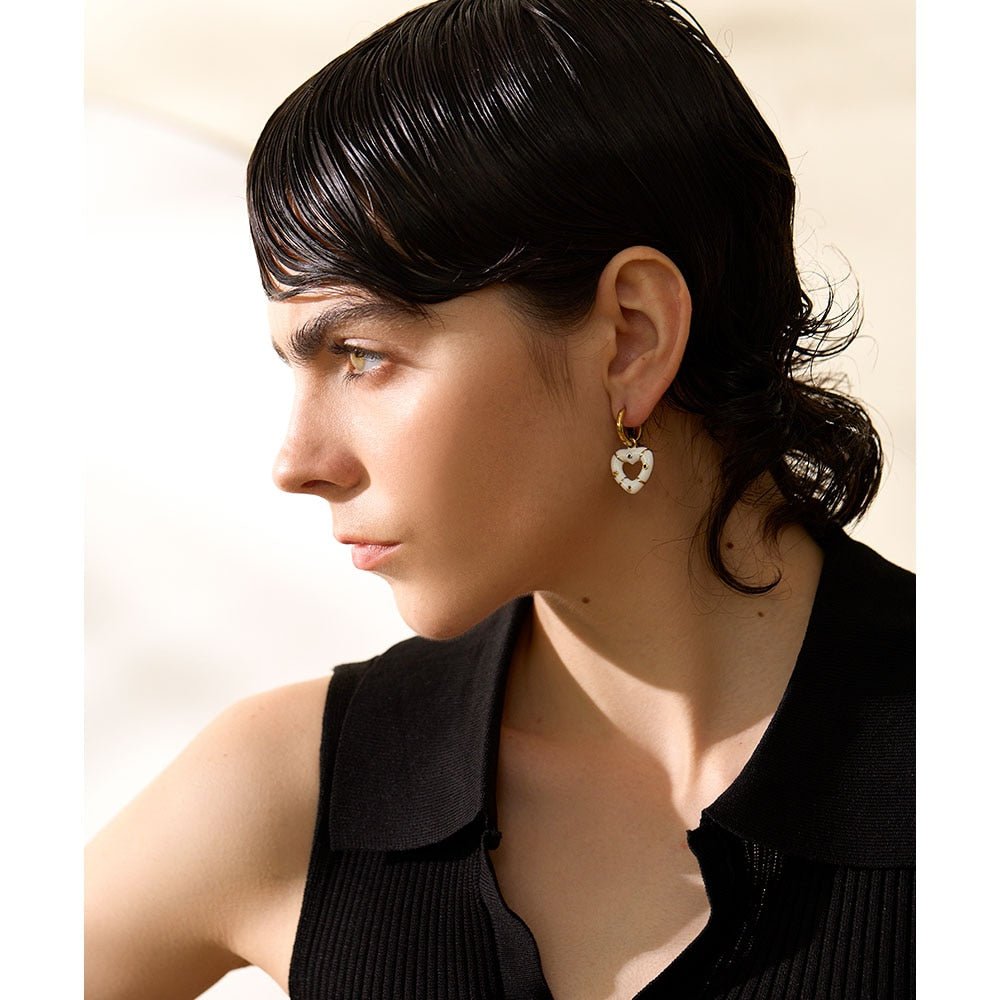 Colorful Emotions Enamel Heart Drop Hoop Earrings - Stella Sage