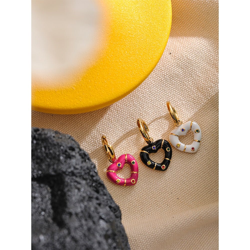 Colorful Emotions Enamel Heart Drop Hoop Earrings - Stella Sage