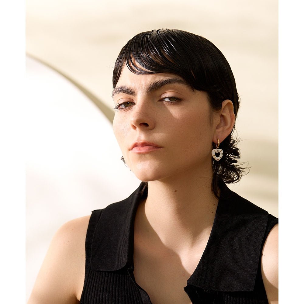 Colorful Emotions Enamel Heart Drop Hoop Earrings - Stella Sage