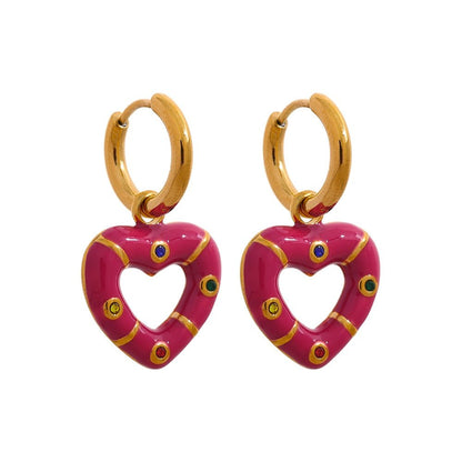 Colorful Emotions Enamel Heart Drop Hoop Earrings - Stella Sage