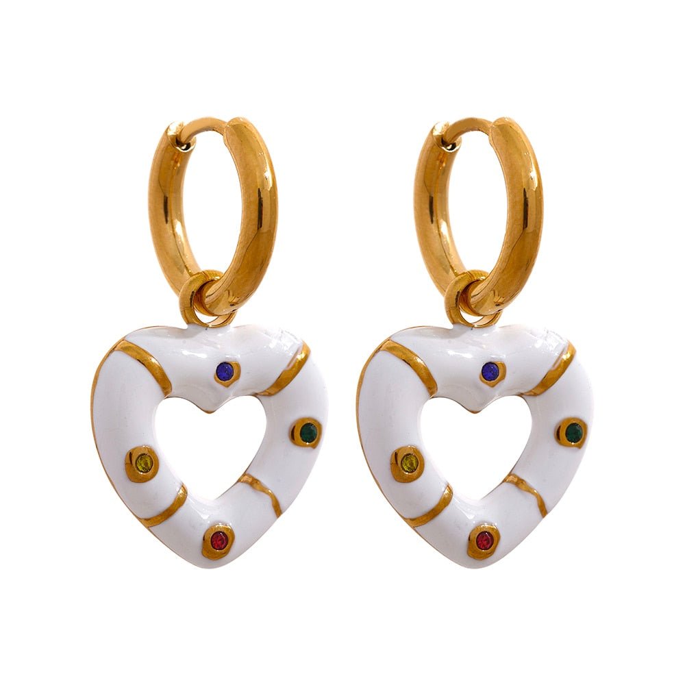 Colorful Emotions Enamel Heart Drop Hoop Earrings - Stella Sage