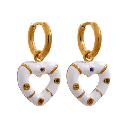 Colorful Emotions Enamel Heart Drop Hoop Earrings - Stella Sage