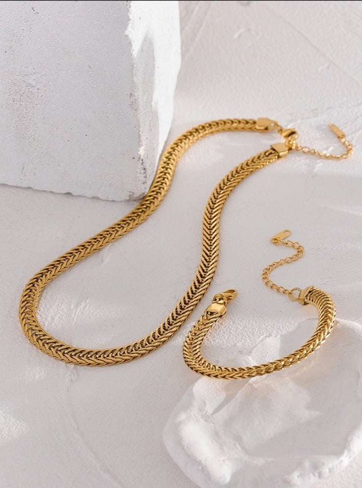 Fishtail Braid Chain Necklace & Bracelet