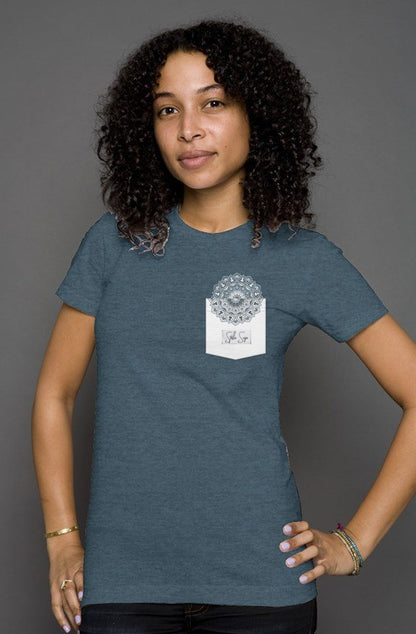 Hamsa Stop Mandala Triblend Pocket Tee - Stella Sage