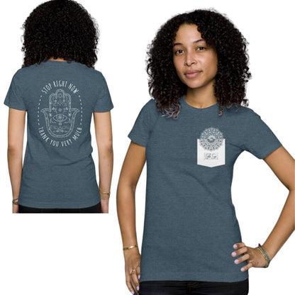 Hamsa Stop Mandala Triblend Pocket Tee - Stella Sage