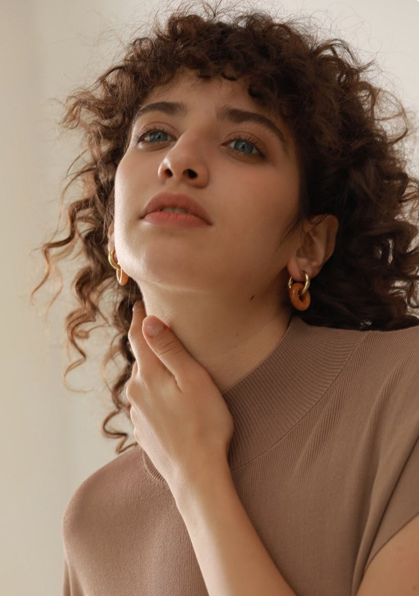 Natural Stone Drop Hoop Earrings - Stella Sage