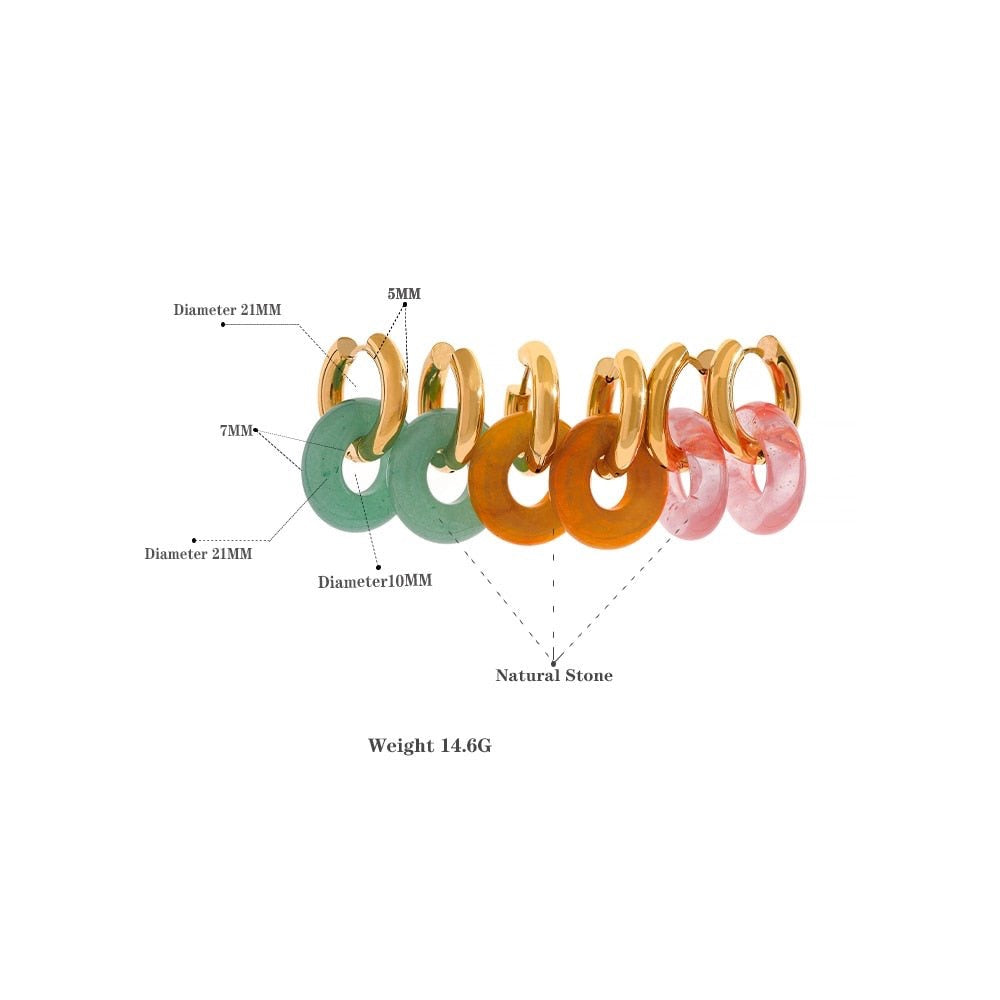 Natural Stone Drop Hoop Earrings - Stella Sage