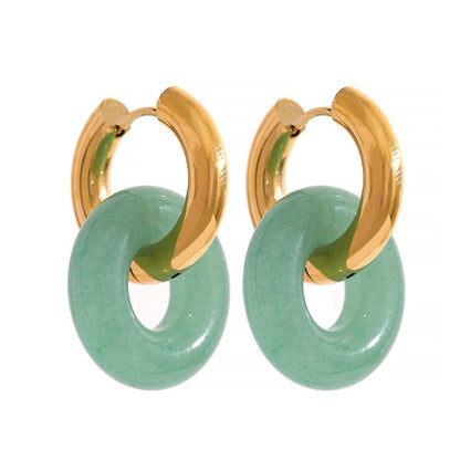 Natural Stone Drop Hoop Earrings - Stella Sage