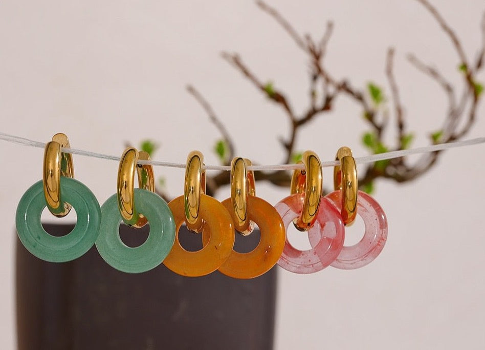 Natural Stone Drop Hoop Earrings - Stella Sage